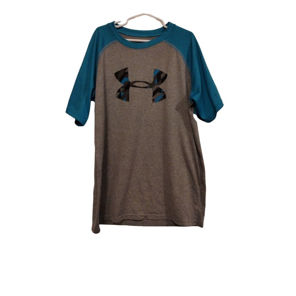 UnderArmour youth grey and blue‎ heat gear loose fit tee